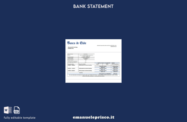 modello word di estratto conto bancario del Cile Banco de Chile in stile verific